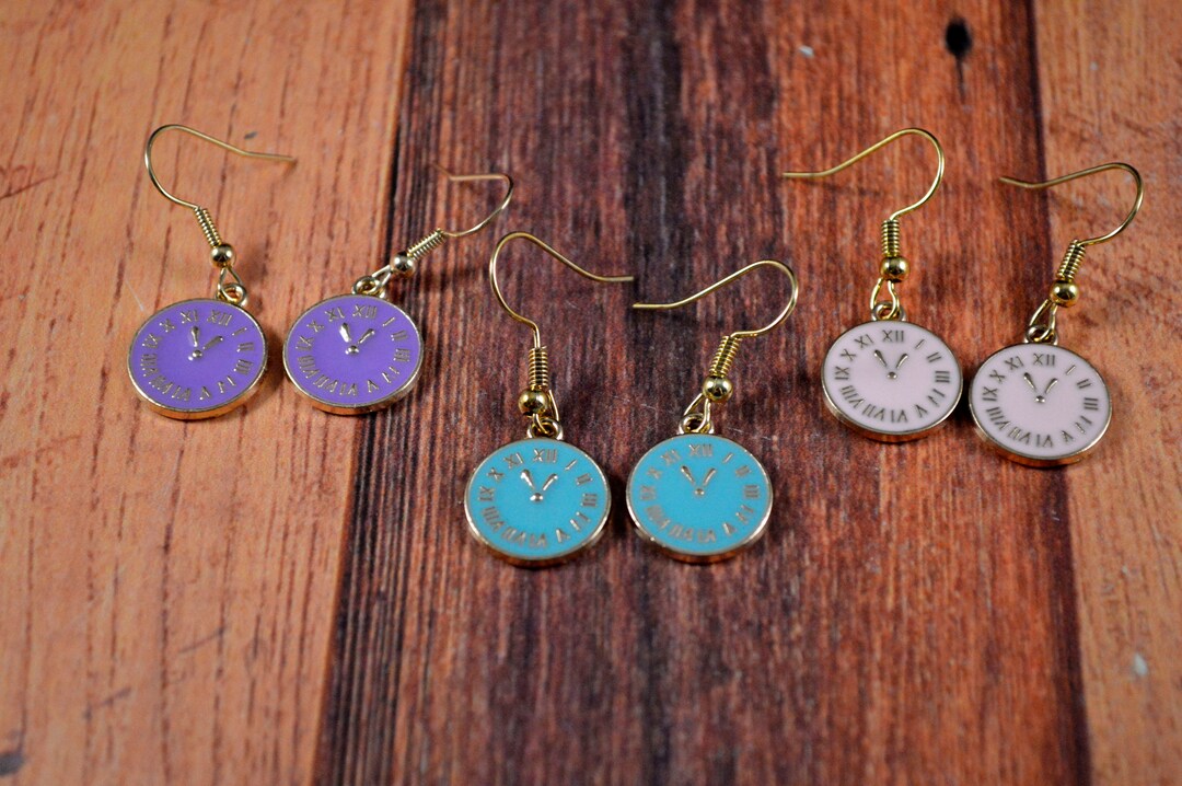 Clock Earrings, Clock Jewelry, Clock Dangles, Time Earrings, Time Jewelry, Cute Clock Gift