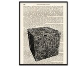 BORG Cube Star Trek Enterprise Art Print on 1850 Antique Book Page - 5x7 Framed Art -Cinema Movie Film SciFi Art Poster Birthday Gift