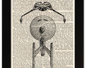 Star Trek Enterprise Klingon Bird of Prey Art Print on 1850 Antique Book Page - 5x7 Framed Art - SciFi Movie Film Art Gift for Boy Guy Girl