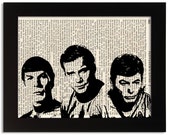 STAR TREK TRIO Art Print on 1850 Antique Book Page - 5x7 Framed Art - SciFi Sci-Fi Science Fiction Movie Film Pop Art Gift for Boy Guy Girl
