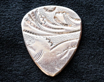 Antique Silvered Bronze Guitar Pick: Hand-Etched Israeli Bronze