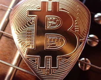 Bitcoin Coin Guitar Pick: Heavy 351 Style, Gold & Copper