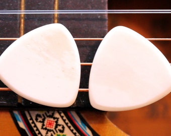 Set of 2 Buffalo Bone Picks - 2mm Traditional Tri Shape - Earthy Feel & Sound - Acoustic Guitar, Mandolin, Ukulele