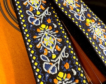Woven Guitar Strap "Bluegrass Floral" Adjustable for Mandolin Electric Acoustic Bass Banjo Ukulele Dobro