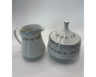 Mikasa Manon 5761 Creamer & Covered Sugar Bowl Set Japan Fine China Floral