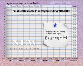 Monthly Spending Tracker - Fillable PDF, Reusable for each month.