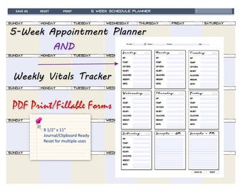 5-Week Monthly Planner and Vital Statistic PDF Fillable Bundle - 8 1/2" x 11" Standard