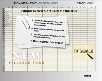 Year Tracker Template - PDF, Fillable, Reusable