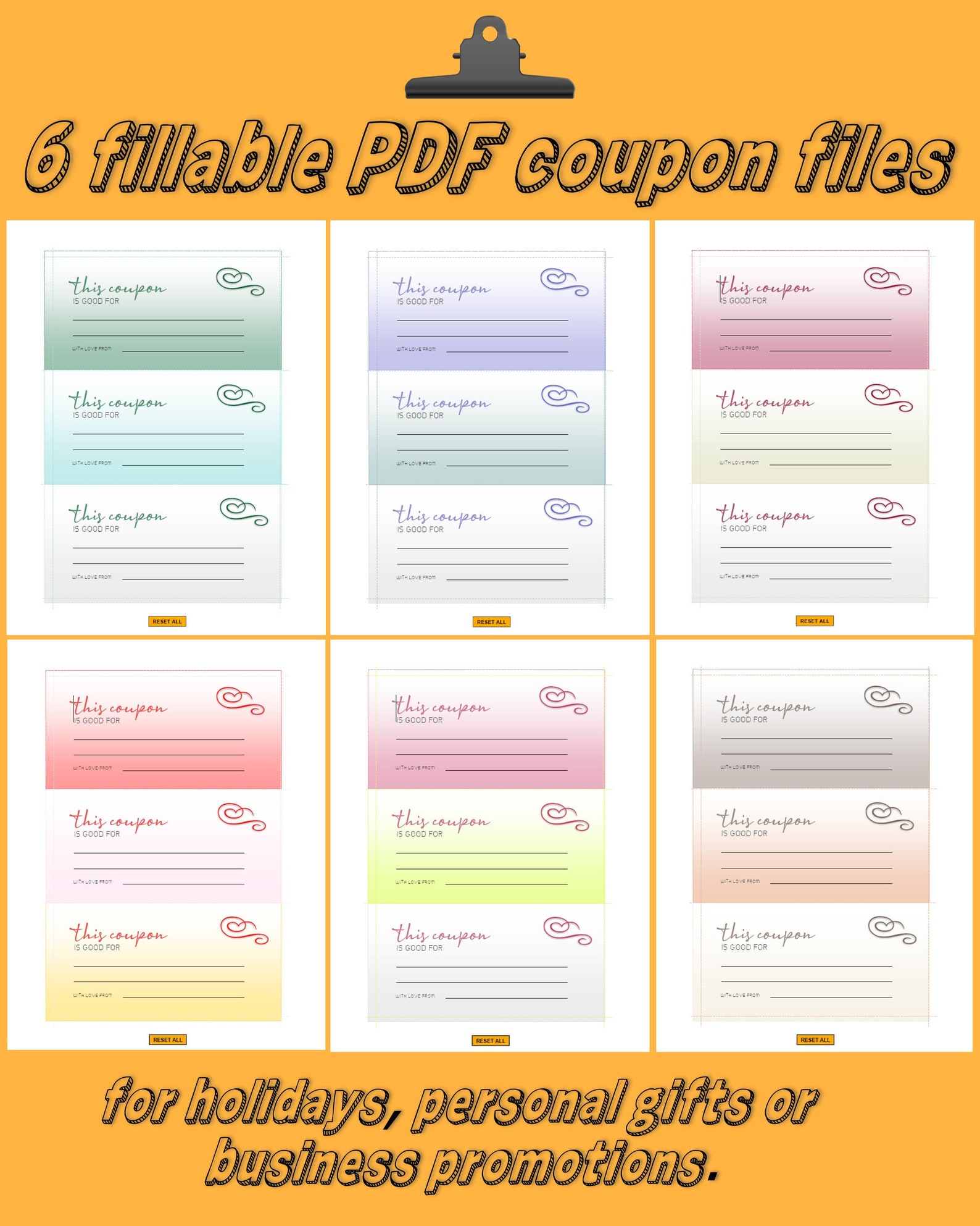 Simple Fillable Coupons 6 PDF files Etsy