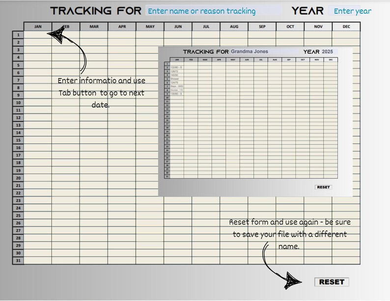 Year Tracker Template - PDF, Fillable, Reusable - Etsy