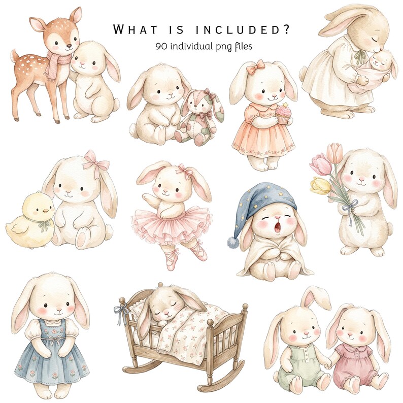 Baby Bunny Clipart, Watercolor Little Rabbit PNG, Springclipart, Pink ...
