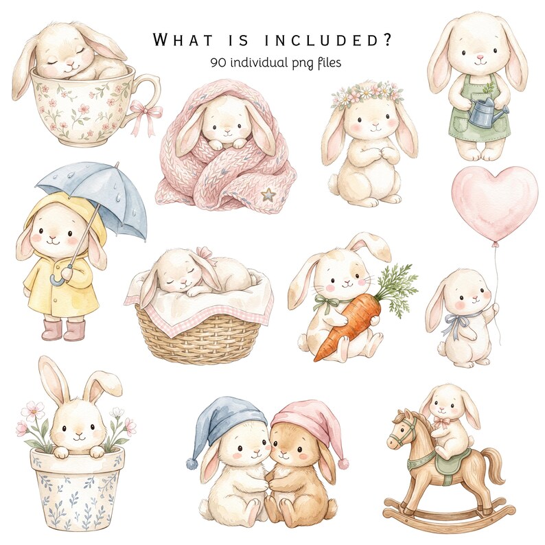 Baby Bunny Clipart, Watercolor Little Rabbit PNG, Springclipart, Pink ...