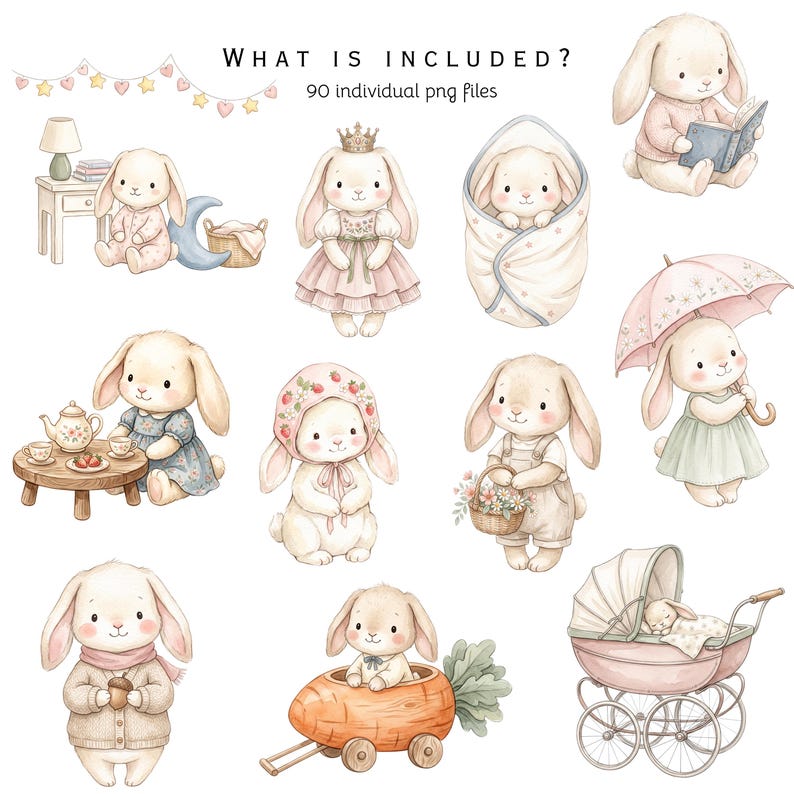 Baby Bunny Clipart, Watercolor Little Rabbit PNG, Springclipart, Pink ...
