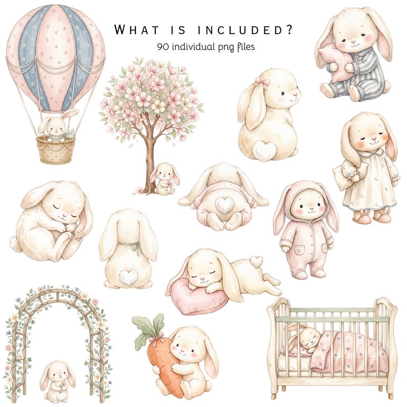 Baby Bunny Clipart, Watercolor Little Rabbit PNG, Springclipart, Pink ...