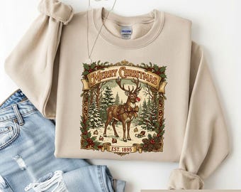 Vintage Reindeer Shirt, Merry Christmas Deer Tee, Retro Holiday Graphic Sweatshirt