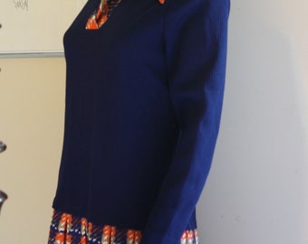 1960s Mod Plaid Dress, Jeanne Durrell 60s Dress, Colorful Houndstooth School Girl, Orange Blue Polyester Fabric Football Date Auburn