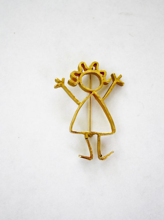 Vintage RARE Joy Whimsical Girl Brooch Gold Plate… - image 1