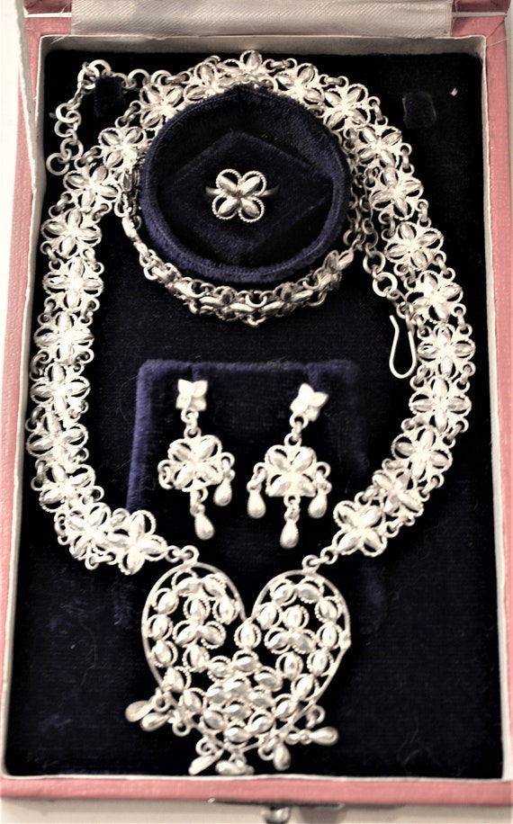 Antique Fine Sterling Silver Jewelry Set Necklace… - image 2