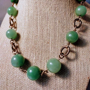 BOHO Aventurine Stone Bead Choker Necklace Gold Tone Chain Accented Green Glass Beads Beautiful Stone of Opportunity Healing Properties