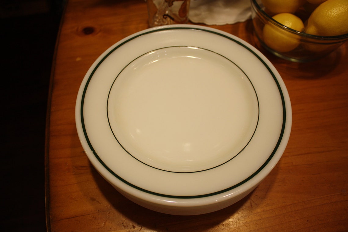 Retro Pyrex Dinner Plates Green Stripes Set of 7 9inch Double Etsy