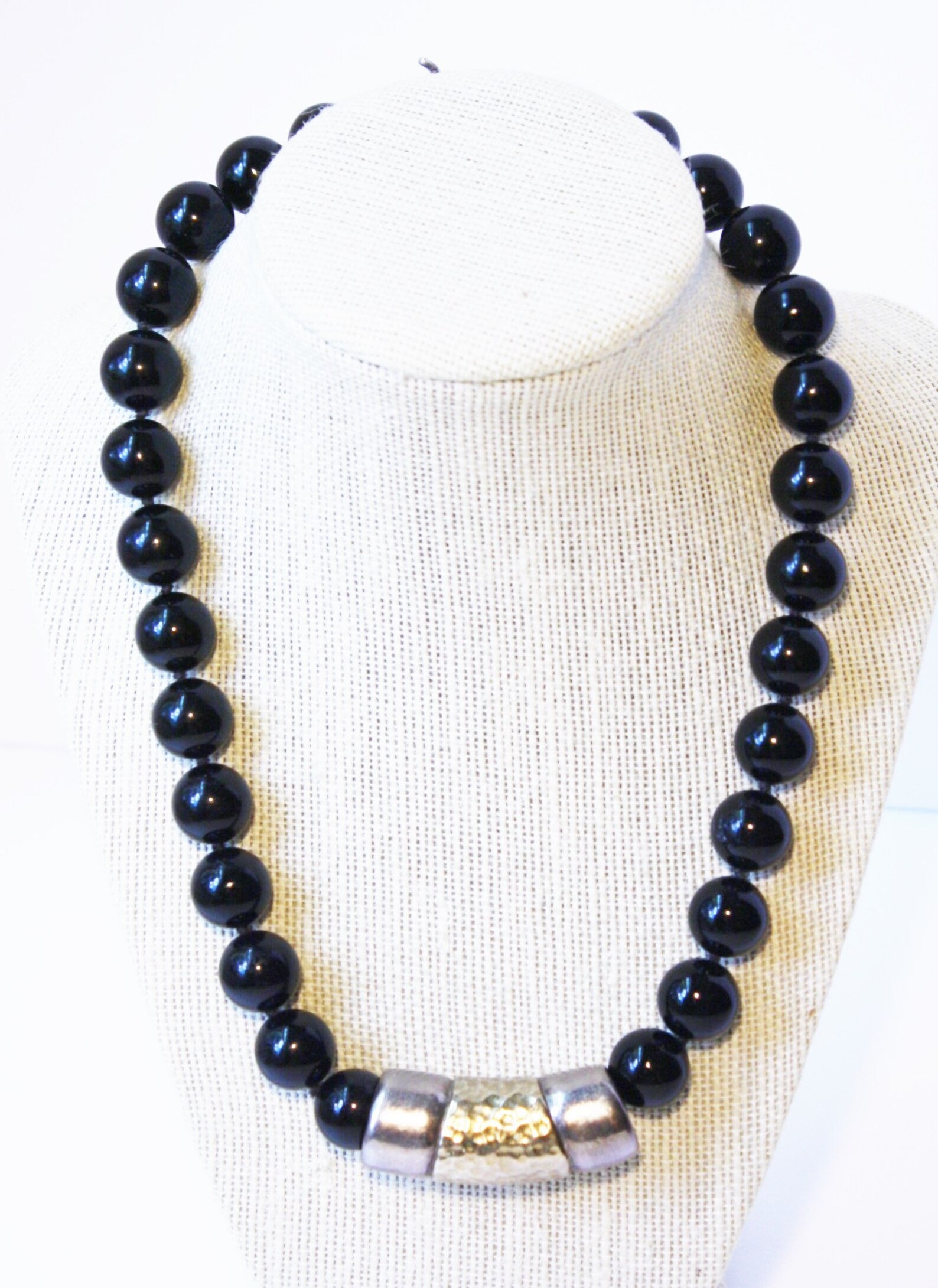 Spectacular Onyx Bead Ball Necklace 14mm Onyx Round Beads 925 Etsy