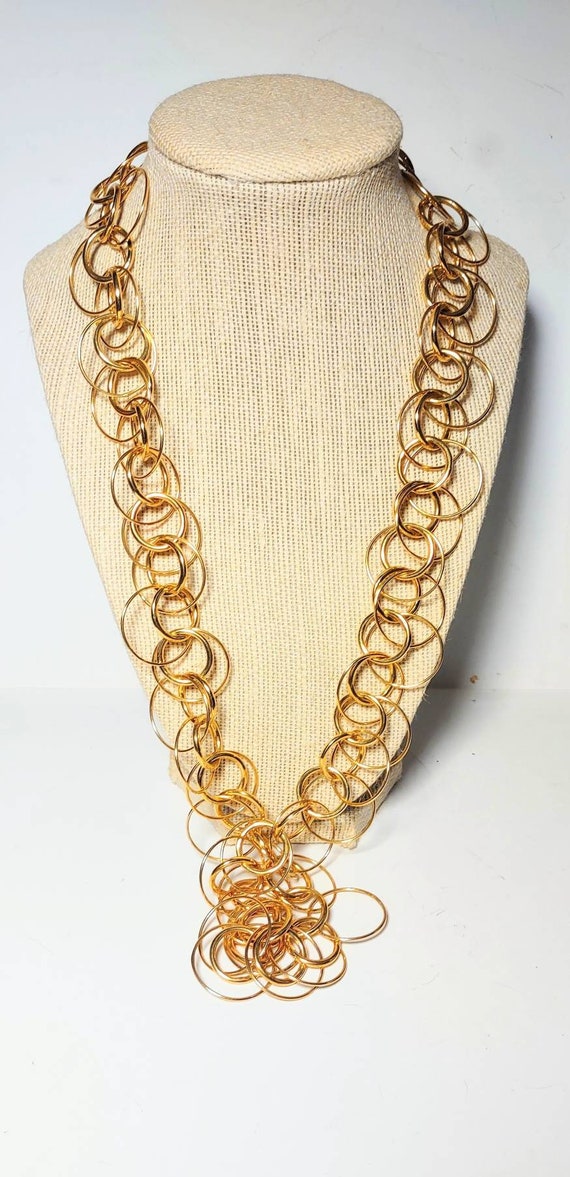 Vintage Joan Rivers Necklace Gold Hoop Chain Jewe… - image 1