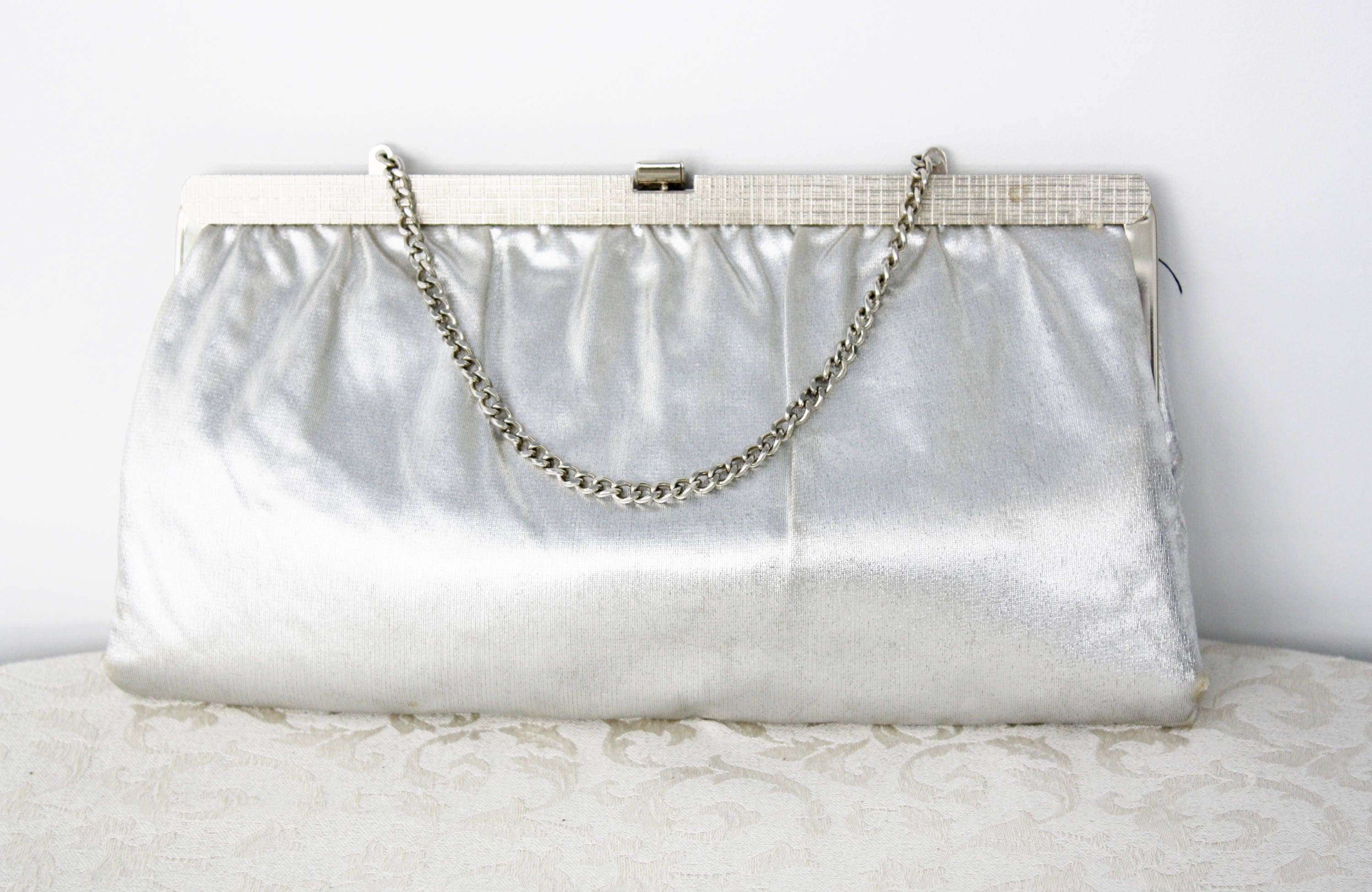 silver clutch evening bag