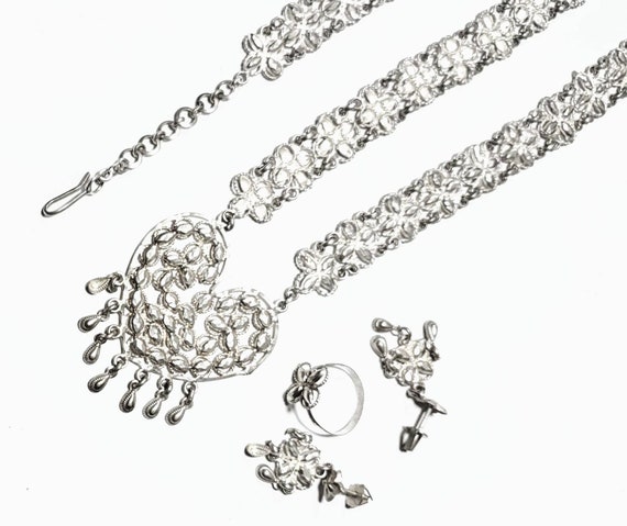 Antique Fine Sterling Silver Jewelry Set Necklace… - image 1