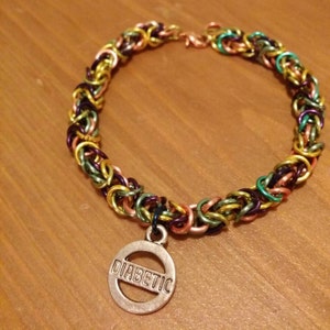 Diabetic Medical Alert Multicolored Rainbow Copper Chainmaille Bracelet T1D Type 1 or Type 2 Diabetes image 1