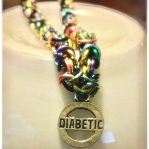 Diabetic Medical Alert Multicolored Rainbow Copper Chainmaille Bracelet T1D Type 1 or Type 2 Diabetes image 2