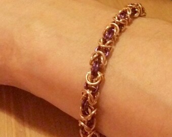 Mens Dark Purple Copper and Bronze Chainmaille Bracelet Masculine Jewelry