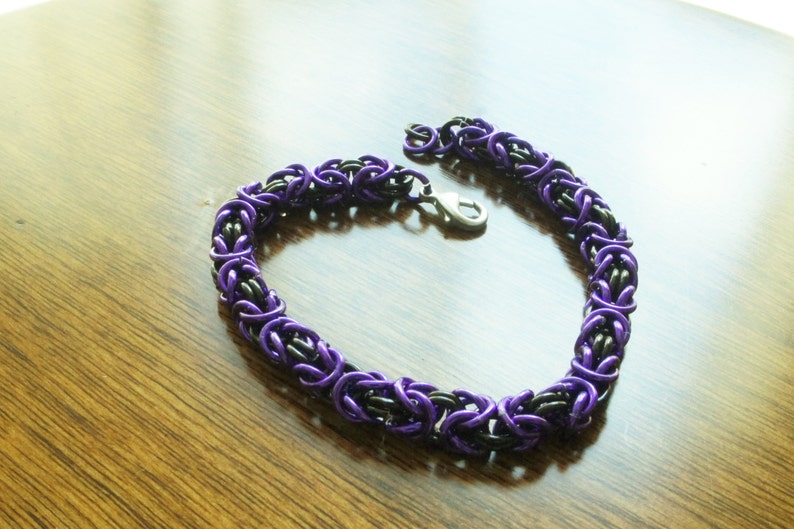 Ravens Pride Purple and Black Anodized Aluminum Chainmaille Bracelet image 2