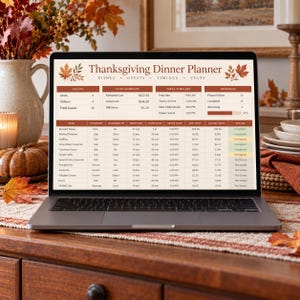 Thanksgiving Dinner Planner Excel Template, Holiday Meal, Potluck and Budget Spreadsheet