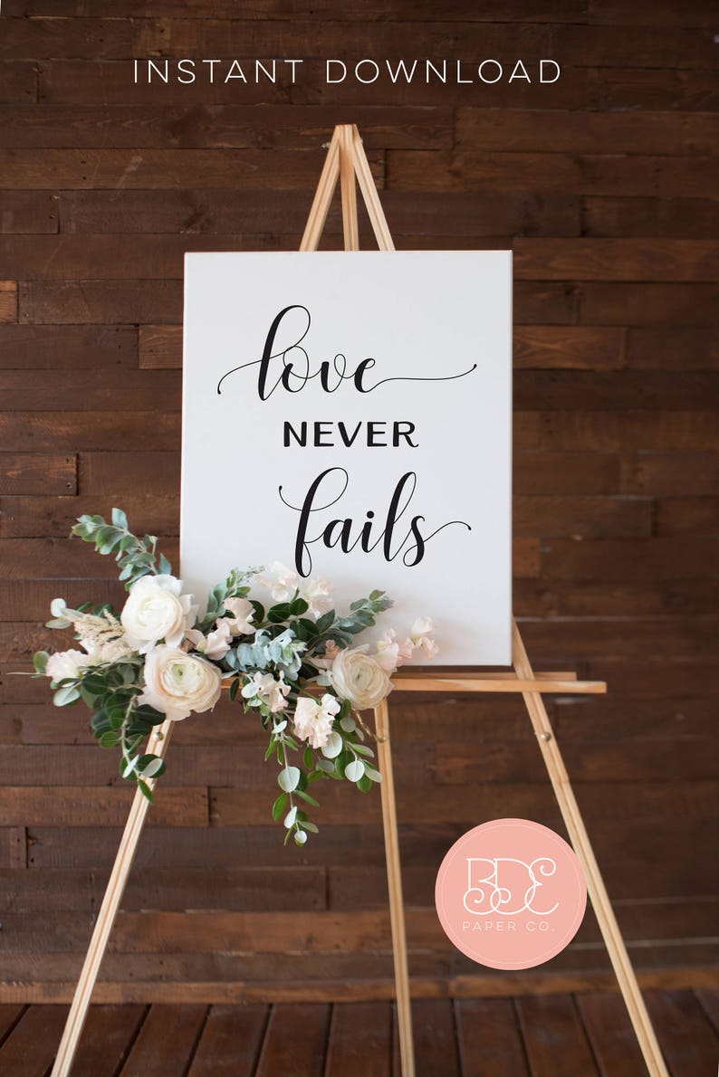 Love Never Fails Wedding Signs Poster 1 Corinthians 13 5x7, 8x10, 16x20, 18x24, 24x36 image 1