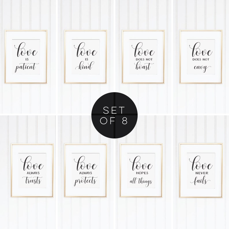 Wedding Signs Set of 8 Scripture Poster 1 Corinthians 13 Love is Patient, Love is Kind, Love Never Fails Aisle Signs 8x10, 16x20 image 3