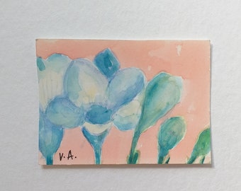 Watercolor miniature painting, Artist trading card, Watercolor aceo original, Floral aceo painting, Watercolor atc flowers