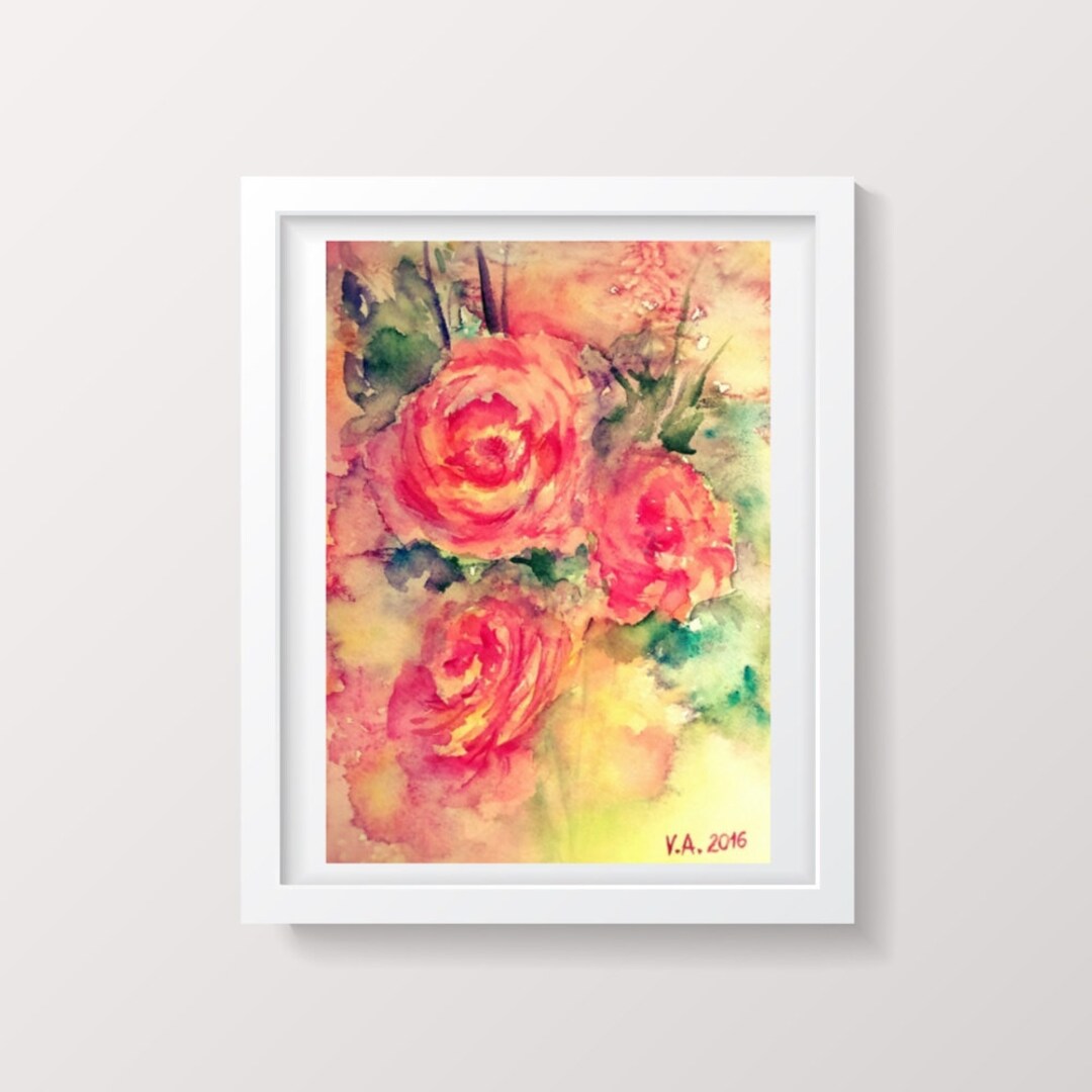 DIGITAL Print Wall Art, Watercolor Print Roses, Floral Wall Art Decor