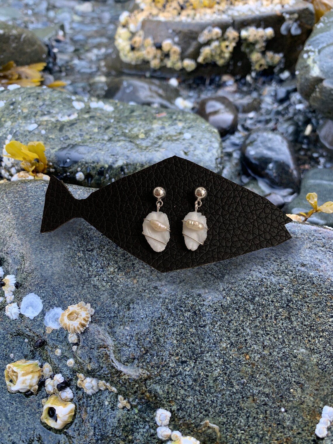Sterling Silver Halibut Otolith Drop Earrings Etsy