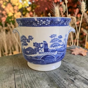 Vase cache-pot en porcelaine rare, ancien COPELAND SPODE'S Tower Blue, Angleterre.
