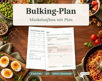 Bulkingplan 4 veckor (tyska) – Utskrivbar dietplan för muskelbyggande, recept med högt proteininnehåll på 2300 kcal, PDF