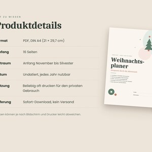 Julkalender på tyska (PDF A4-format) för utskrift – presentlista, julbudget, adventskalender, julmeny och checklista bild 8