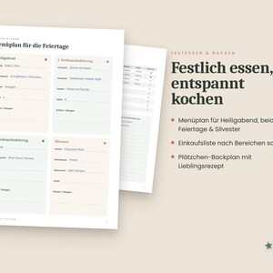 Julkalender på tyska (PDF A4-format) för utskrift – presentlista, julbudget, adventskalender, julmeny och checklista bild 6