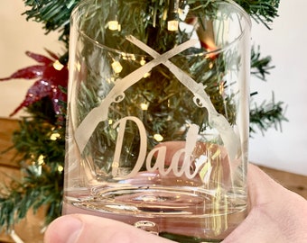 Fathers Day Gift | whiskey glass | shotguns engraved on whiskey glass | personalised whiskey glass | Fathers Day gifts | Shotgun gift