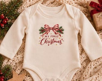 My First Christmas Babybody | Babys erstes Weihnachten | Langarmbody mit Weihnachtsmotiv | Weihnachtsoutfit Baby