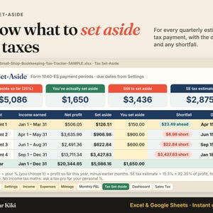 Bookkeeping Spreadsheet for Small Business: tax set aside