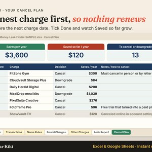 Subscription Tracker Spreadsheet: cancel plan