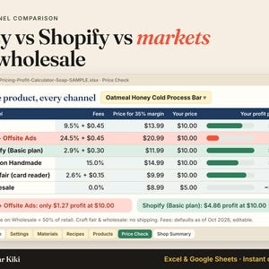 Soap Pricing Calculator Spreadsheet: channels