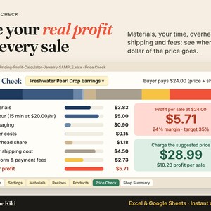 Jewelry Pricing Calculator Spreadsheet: real profit