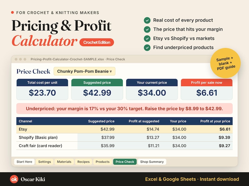 Crochet Pricing Calculator Spreadsheet: cover