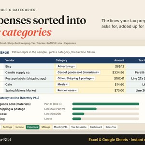 Bookkeeping Spreadsheet for Small Business: tax categories
